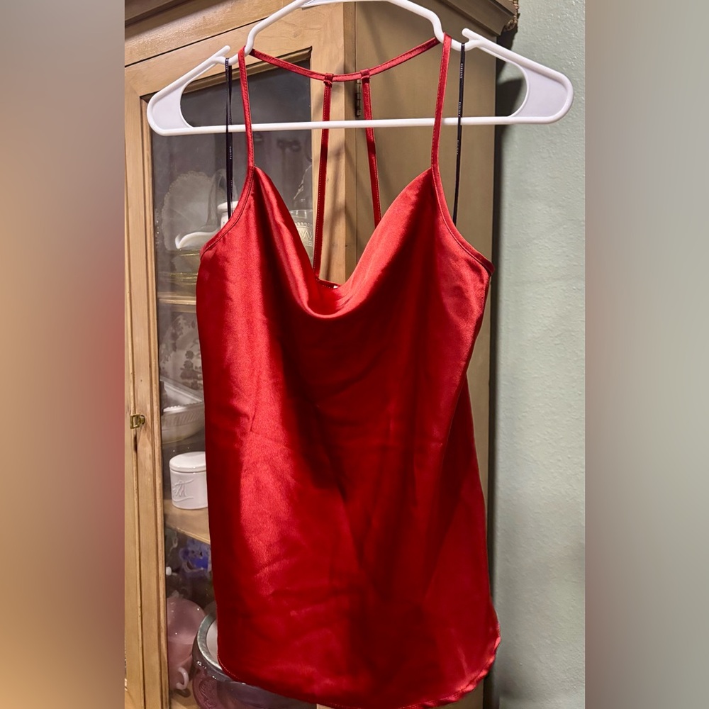 Pleione Red Satin Cowl Neck Camisole
